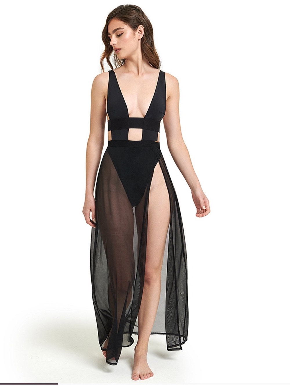 Bluebella Black Sheer Maxi Chemise with Cutouts